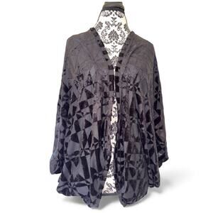 IN Studio Vintage Black Velvet Shrug Kimono Burnout size XL